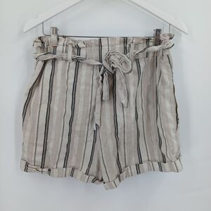 Misred Womens Beige Striped High Waist Tie Front Shorts Size large